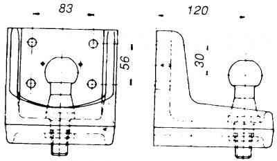 Kupplungskugel mit Anschraubplatte, Lochbild 83 x 56 mm