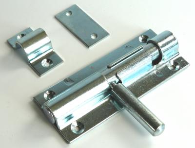 Riegelverschluss verzinkt ohne Druckfeder, Bolzen Ø 12 mm Bolzenlänge 118 mm, 6 Lochbefestigung Ø 5 mm, Grundplatte 80 x 61 mm, Lochbild 30 x 45 mm