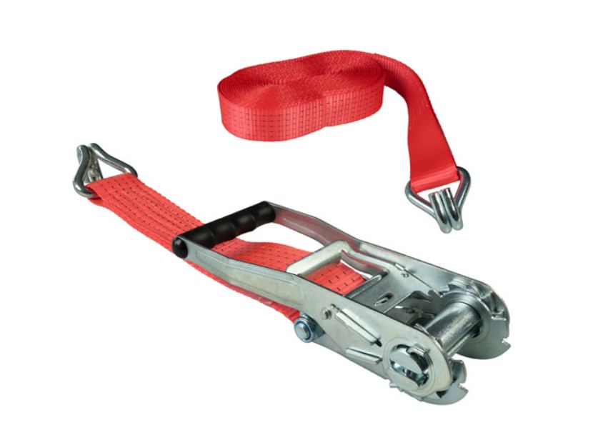 S-Line Zurrgurt, 8 m, Festende 0.5 m, Losende 7.5 m, weiteilig, mit Druckratsche und Spitzhaken doppelt , Gewebe 50 mm, rot, LC 2500 daN im geraden Zug/5000 daN in der Umreifung, STF 350 daN, Dehnung < 5 %, VerglNr: ZG5050080DSH, 901583, 142138239