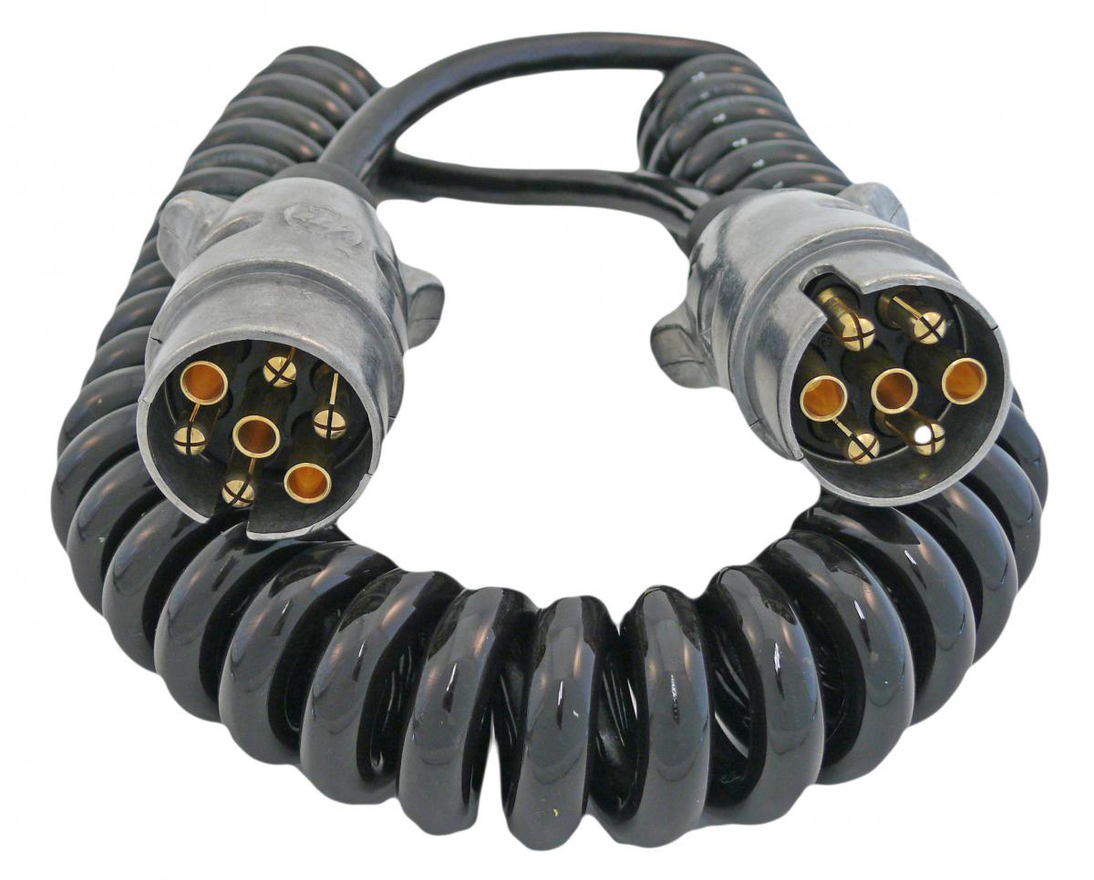 Spiralkabel, 7-polig, mit 2 x Alu-Stecker, Arbeitslänge 3000 mm