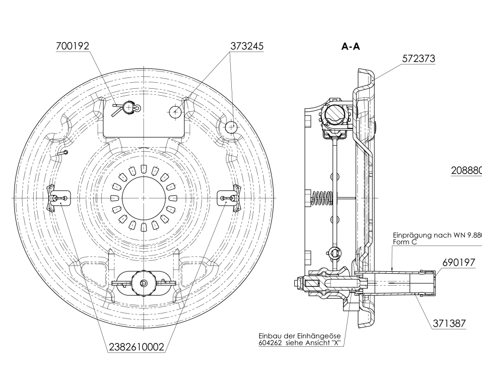RB-Bausatz Rechts 2361 EURO, Bremsschild inkl. Bremsbacken kpl.