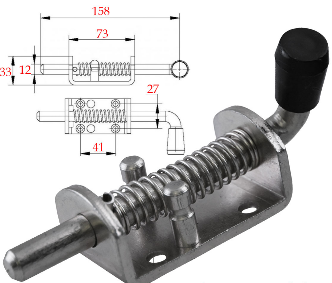 Knott Federriegel für Bordwand Nirosta, Länge: 158 mm, Bolzen Ø: 12 mm, Lochbild: 41 x 27 mm, VerglNr: 407636.001