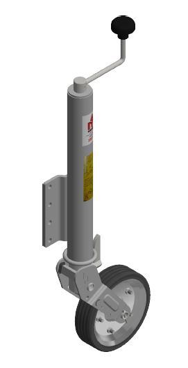 Meher Stützrad automatisch, Rohr Ø 60 mm, Rohrlänge: 460 mm, Stützlast: 250 kg, 8-Loch Flansch variabel, Vollgummirad 200 x 57, Lochabstand horizontal: 105mm, Lochabstand vertikal: von Loch zu Loch 50 mm
