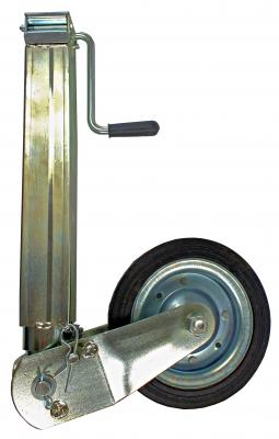 Stützrad vz., vollautomatisch Vollgummi, Stahlfelge 250 x 85 Rohr Ø 70 mm, Rohrlänge: 460 mm, Stützlast: 600 kg, mit Flansch, Griff klappbar