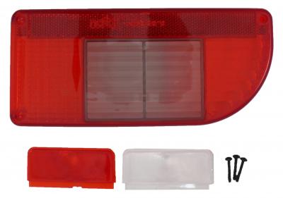 Lichtscheibe Jokon 12 V E/BBSKWN 821, rechts 220x101, mit/ohne Kennzeichenfenster-Rückfahrlicht-Nebelschlusslicht VerglNr: 014000836, 19.0068.121