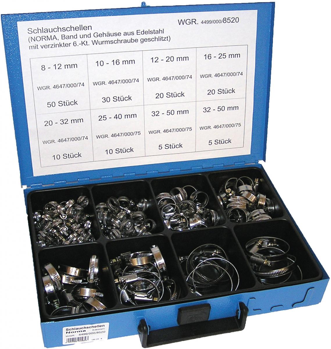 Sortimentskasten Schlauch- schellen-NORMA, Edelstahl 
