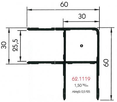 Eckprofil Alu pressblank, 7000 x 60 x 25 mm VerglNr: 535621119