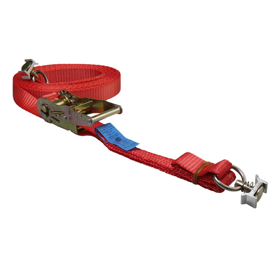 S-Line Zurrgurt 1515, 5 m, Festende 0,5 m, Losende 4,5 m, zweiteilig mit Druckratsche R25B1 und Einfach-Airline-Fitting 570, Gewebe 25 mm, rot, LC 750 daN im geraden Zug/1500 daN in der Umreifung, STF 150 daN, Dehnung < 5 %, VerglNr: ZG0225050DAB, 901207