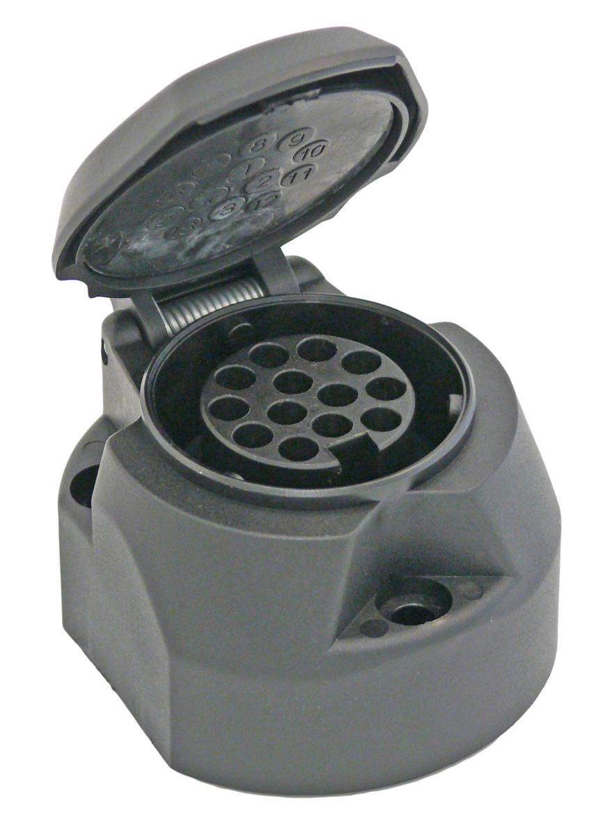 Steckdose, 13-polig staub- und wassergeschützt, mit Gummiunterlage