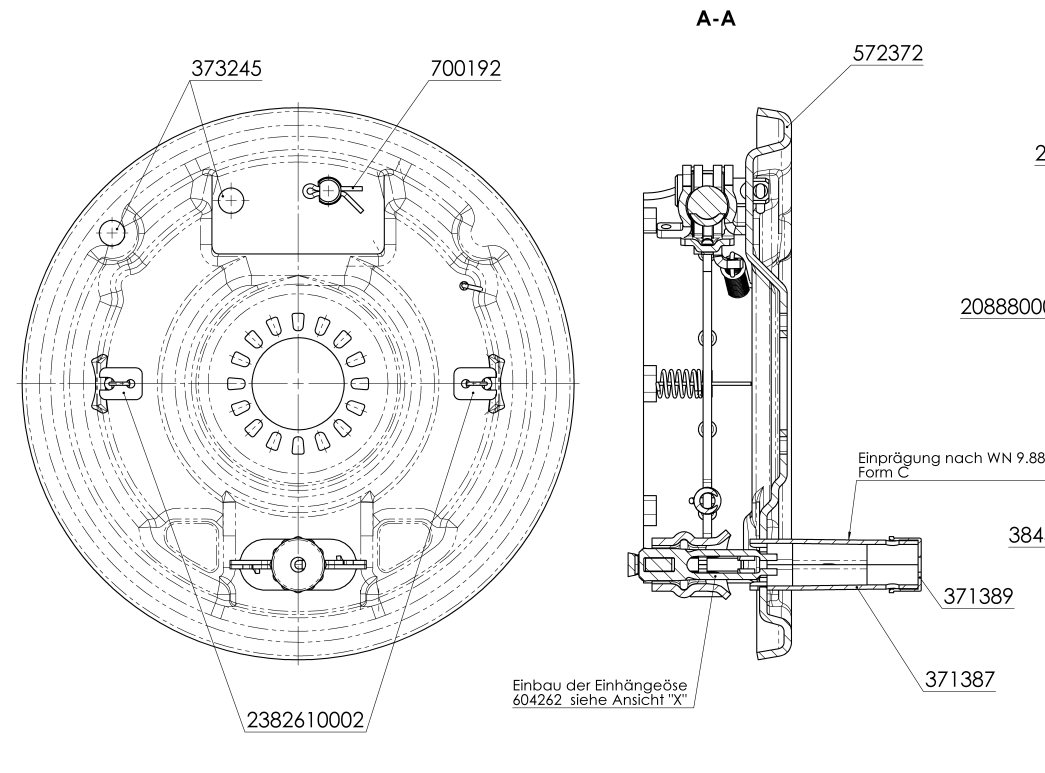 RB-Bausatz Links 2361 EURO, Bremsschild inkl. Bremsbacken kpl.