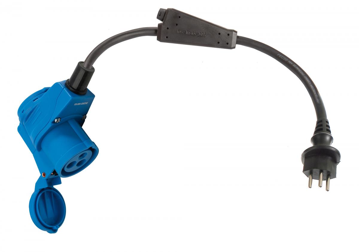 CEE-Adapterleitung 1500 mm, Stecker CH/CEE-Winkelkupplung, mit umspritzen Sicherungshalter