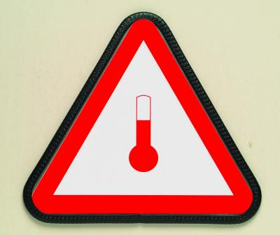 Gefahrzettel erwärmte Stoffe Klebefolie dreieckig 250mm 