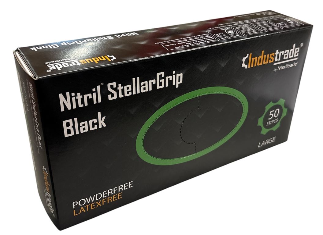 Einweghandschuh aus Nitril mit Diamantstruktur, Hase Nitril XTRA, Grip Black, unsteril, puderfrei, 50 St. in Schichtstärke 0,25 mm, lebensmittelgeeignet, EN 455, Chemikalienschutz Typ B, Länge 240 mm, VPE 50 Stück, L