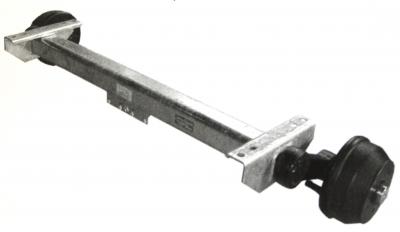 Gummifederachse 1350 kg Auflage 1300mm, 5-Loch Knott Bremse 20-2425/1, Achsrohr vierkant 80mm, 5x112, Widerlager u. angeschweisst, inkl. Bowdenzüge 