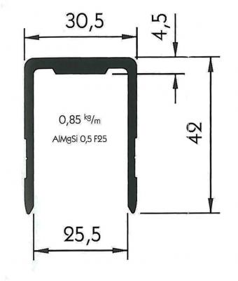 Einlassprofil Alu eloxiert, 6000 x 42 x 25 mm VerglNr: 537621044
