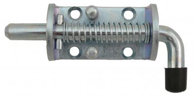 Federriegel verzinkt mit Arretierung, 130 mm lang, Ø 12 mm Lochabstand 40 x 28 mm, Grundplatte 74 x 40 mm, DTR