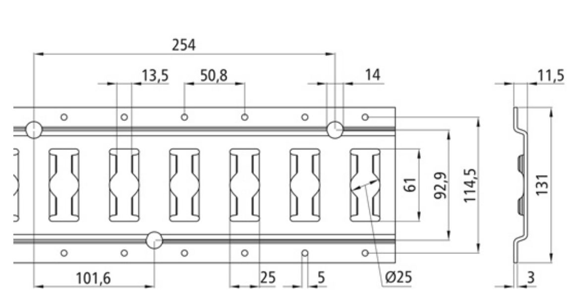 Kombi-Zurrschiene Alu 25 mm Bohrung, 3048 mm lang VerglNr: 142138019, 013010010