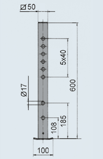 ALKO Stützfuss, vierkant 50 mm, Verstellbereich 5 x 40 mm, Höhe 600 mm, Stützlast 400 kg