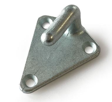 Dreiloch-Planenhaken, feuervzinkt, L = 51 mm, B = 41  mm, Lochbild Breite 28 mm, Höhe 34 mm, Platte 2.5 mm, Montagehöhe 23 mm, Loch  Ø 4.2 mm, VerglNr: 020010130