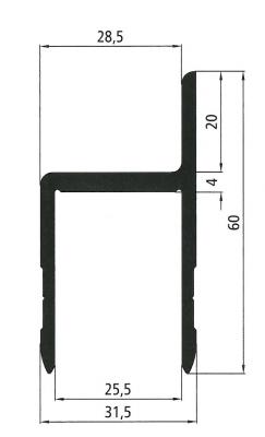 Einlassprofil mit Anschlag Alu eloxiert, 6000 x 60 x 25 mm VerglNr: 76495543, 537621043
