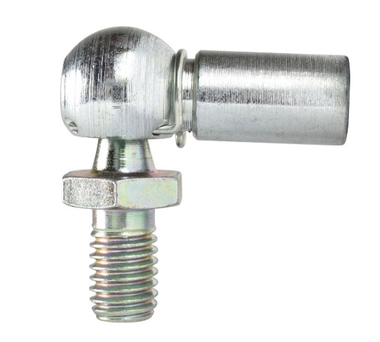 Winkelgelenk, verzinkt, M6 / M6 CS 10 x 25 mm,  DIN 71802, A: Kugelzapfen M6, B: Gewindelänge Kugelzapfen 12 mm, C: Länge Kugelzapfen 11 mm, D: Länge Kugelpfanne 25 mm, E: Gewinde Kugelpfanne M6, SW 13 mm VerglNr: 212775