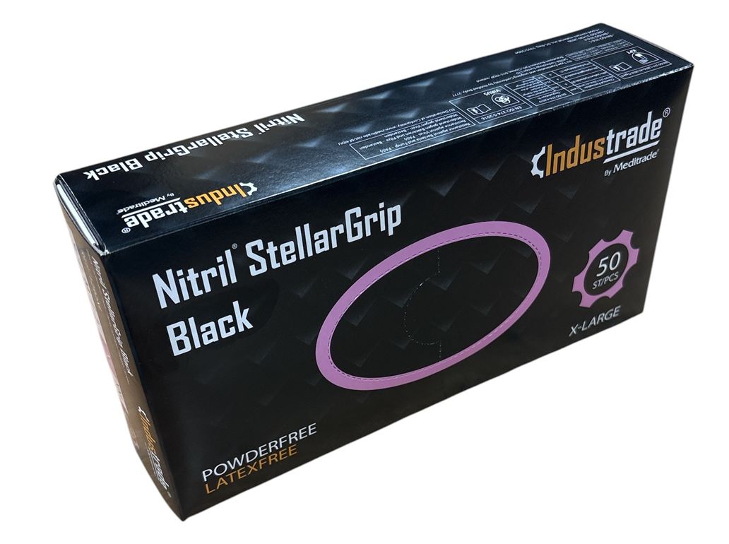 Einweghandschuh aus Nitril mit Diamantstruktur, Hase Nitril XTRA, Grip Black, unsteril, puderfrei, 50 St. in Schichtstärke 0,25 mm, lebensmittelgeeignet, EN 455, AQL 1,5, Chemikalienschutz Typ B, Länge 240 mm, VPE 50 Stück, XL