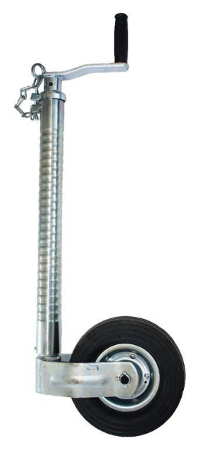 Stützrad vz., Vollgummi Stahlfelge 200 x 50 mit gewelltem Rohr Ø 48 mm, Rohrlänge: 460 mm, Stützlast: 350 kg