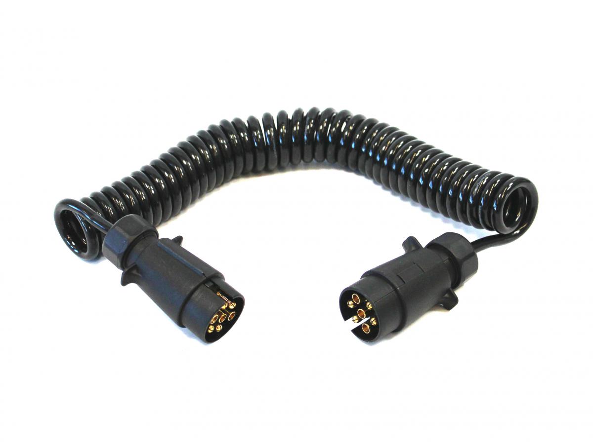 Spiralkabel, 7-polig, mit 2 x Kunststoff-Stecker, Arbeitslänge 3000 mm